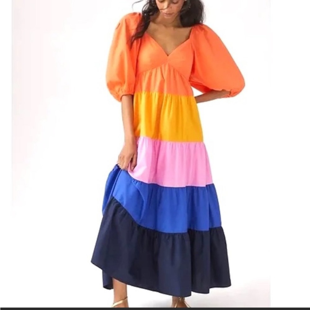 Farm Rio Color Block Tiered Maxi Dress